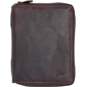 Zip Autour De Portefeuille Brun Foncé, En Cuir Véritable Naturel Résistant, Sans Logos Ou Marques - Neuf