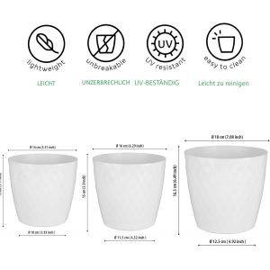 &Eacute;cru Pot De Fleur Interieur Lot De 3 Tailles 14/16/18 Cm-Pot De Fleurs Exterieur Avec Surface En Cristal Brillant-D&eacute;coratif Pots De Fleurs-Pot Plante Plastique (&Eacute;cru) - Neuf