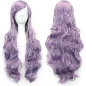 Kalanka-80cm Longue Perruque De Cosplay De Cheveux Naturels Boucl&eacute;s Avec Une Frange Color&eacute;e Halloween Costume Party Perruques Pour Les Femmes (Violet) - Neuf