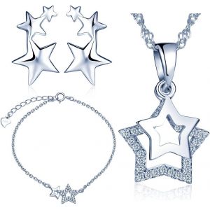 Bijoux Ensemble Pour Femme Fille Collier Étoile Bracelet Boucle D'oreille En Argent 925 Orné Zircon Bijoux Étoiles - Neuf