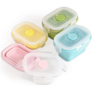 Conteneur De Stockage Alimentaire En Silicone Pliable Avec Couvercle À Clip,Empilable,Gain De Place,Sans Bpa,150ml,4 Paquets - Neuf