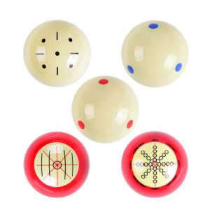 Boules D'entrainement Pour La Pratique De La Bille Blanche De Billard, Avec Lignes Et Points Standard, Adaptees Au Huit Americain - Neuf