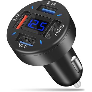 Chargeur De Voiture Usb,4 Ports 66w Chargeur Allume Cigare Usb,Pd&qc 3.0 Prise Charge Rapide Avec Led Voltmètre,Compatible Avec Smartphones,Iphone,Ipad,Samsung,Android - Neuf