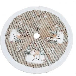 Jupe de sapin de No&euml;l en toile de jute avec t&ecirc;te de cerf blanche et inscriptions. Tapis de sapin de No&euml;l imprim&eacute;. - Neuf