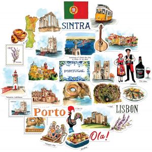 Acdsgd-Stickers Grand Format Portugal - Illustr&eacute;s &Agrave; La Main, Aquarelle, Finition Brillante, Imperm&eacute;ables - Pour Valises, Ordinateurs Portables, Gourdes (31 Pi&egrave;ces) - Neuf