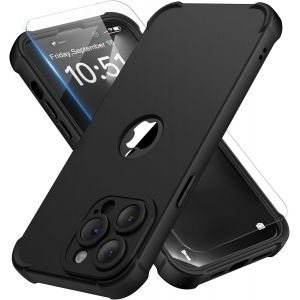 Kal-Coque Pour Iphone 14 Pro Max + 2 Pièces Verre Trempé Protection Écran, Antichoc Souple Silicone Tpu Arrière Rigide Pc Avant Housse De Protection Pour Iphone 14 Pro Max 6,7"" Noir - Neuf