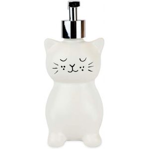 Distributeur de Savon Liquide en céramique Blanche avec Pompe en métal chromé (jusqu'à 355 ML)-Idéal pour Salle de Bain,comptoir de Cuisine,Accessoire de Bain (Chat) - Neuf
