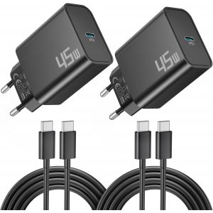 LORANKA-45W Chargeur Rapide USB C pour Samsung Galaxy S25 Ultra S24 S23 S22 S21 5G FE A56 A55 A54, Note 20 10, Tab S10 S9, USBC PD Adaptateur Secteur Prise Charge Rapide Charger + 2M Type C Cable 2-P - Neuf