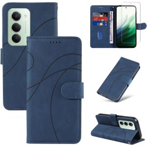 ELVORIX-Coque Compatible avec Xiaomi Redmi 15 4G / 5G EU Version (Pas pour Global Version) avec 1 Pi&egrave;ce Protection &Eacute;cran en Verre Tremp&eacute;, Housse PU Cuir &agrave; Rabat Flip, &Eacute;tui Support (Bleu) - Neuf