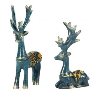 Lot de 2 figurines de cerf en resine, decoration de maison, salon, bureau, sculpture, artisanat, cadeau - Neuf
