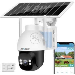 ChenQuanSarl-2K Caméra De Sécurité Solaire 4G Lte Aov Extérieure Sans Fil (Sans Wifi), Caméra Ip Surveillance Avec Enregistrement 24/7, Ouverture F1.0, Détection Ia Humain/Véhicule 90 Pieds - Neuf