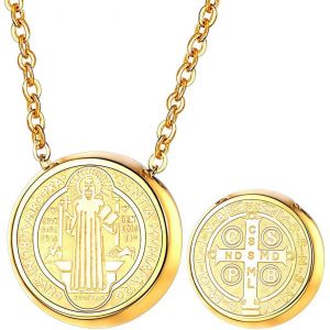Kal-Collier Saint Benoît Pendentif Croix De Protection,Médaille Catholique,Bijoux Religieux - Neuf