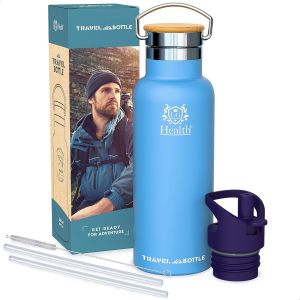 Gourde Isotherme En Acier Inoxydable 500 Ml. Bouteille D'eau Avec Paille. Thermos Avec Ètui En Néoprène. Bouteille Isotherme À Double Paroi & Sans Bpa. - Neuf