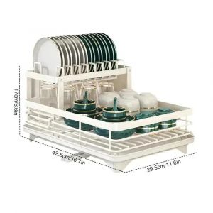 Support À Bols¿Égouttoir À Vaisselle À 2 Niveaux,Rangement Réglable,Gain De Place,Organisateur D'ustensiles De Cuisine Pour Assiettes,Tasses,Couverts.White Double-Layer-1. - Neuf