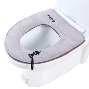 Housse de si&egrave;ge de toilette lavable en tissu avec fermeture &eacute;clair et poign&eacute;e, lot de 2 - Neuf