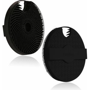 Brosse en silicone pour le corps,exfoliante douce pour le corps en luffa en silicone avec poils moussants,longue durée et plus hygiénique que le luffa de douche traditionnel (Noir) - Neuf