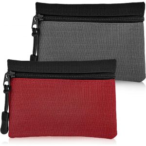 Kalanka-Lot De 2 Porte-Monnaie À Fermeture Éclair Pour Femme Et Homme, En Tissu Oxford, Petit Porte-Monnaie Pour Fille Et Garçon, Mini Pochette Portable Pour Pièces De Monnaie (Gris + Rouge) - Neuf