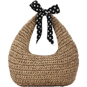 SJZG-Femmes Noué Paille Sac À Main Sac De Plage D¿Été Sac À Main De Soirée Tissé Rond Boho Paille Pochette Sac À Main Pour Vacances Rencontre Plage - Neuf