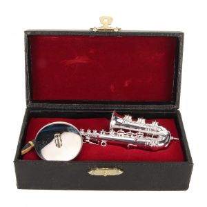 Saxophone miniature avec support et &eacute;tui Mini Instrument de musique Miniature mod&egrave;le de maison de poup&eacute;e pour cadeau de d&eacute;coration de la maison - Neuf