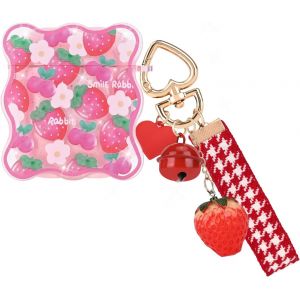 Scintillante Coque Compatible avec Airpods 1&2nd G&eacute;n&eacute;ration avec Porte-cl&eacute;s Cloche Fraise, &Eacute;tui de Protection avec Mod&egrave;le de Fraise Rouge, Housse en Silicone Antichoc Anti-Rayures Antid&eacute;rapant - Neuf