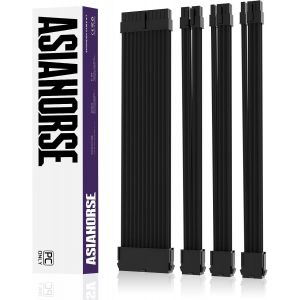 Extension de câble PSU, Kit de câbles gainés pour GPU/CPU, Rallonge de câble d'alimentation 16AWG avec Peignes de câble, 24PIN/(6+2) PIN/(4+4) PIN, 30CM, Noir - Neuf