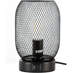 Kal-Lampe De Table Vintage À Abat-Jour En Forme De Cage - En Métal - Noir - Intensité Variable - 2 Stations De Charge Usb - Lampe De Table Led 6 W Blanc Chaud - Culot E27 Et Interrupteur Ue - Neuf