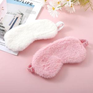 (Blanc Et Rose) Lot De 2 Masques Pour Les Yeux En Peluche, Doux Et Confortables, En Fausse Fourrure, Pour La Sieste En Satin, Pour Hommes Et Femmes, Cadeaux - Neuf