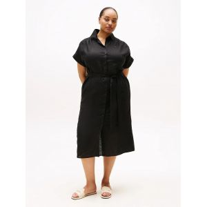 Robe Chemise Midi Curve En Pur Lin Crv Ess Li Belted S/S Midi Dress/Black - 50 - Neuf