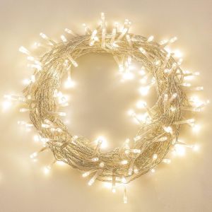 KAL-Guirlande Lumineuse À 100 Led Avec Minuteur, Télécommande (8 Modes À Intensité Variable) - Fonctionne Sur Piles - 11 M - Blanc Chaud - Neuf