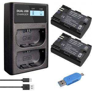 CMWX-2 Pack LP-E6 LP E6N Batterie de Remplacement et Chargeur de Batterie USB LCD Double Compatible pour Canon EOS 80D, 6D, 7D, 70D, 60D, 5D Mark III, 5D Mark II, BG-E14, BG-E11, BG-E9, BG-E7 - Neuf