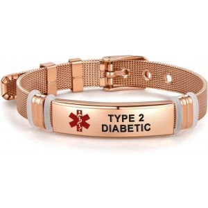 Kalanka-Bracelet D'identification M&eacute;dicale Rose Pour Femmes, Hommes, Famille, Amis, Bracelet D'identification D'urgence R&eacute;glable En Acier Inoxydable Or Rose - Neuf