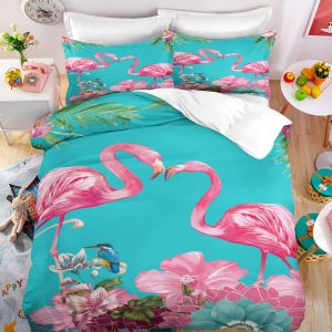 Microfibre Parure De Lit X Doux Confortable X Cm Linge De Lit Flamant Rose Housse De Couette Fermeture &iquest;&iquest;Clair + X Taies D'oreiller Xcm - Neuf