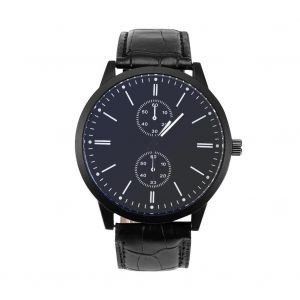 Hommes À La Mode Mâle Analogique Montre À Quartz Pu Bande Alliage Boîtier Montre-Bracelet (Cadran Noir) - Neuf