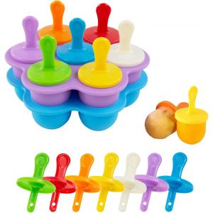 Kal-2 Pièces Moule À Glace En Silicone À 7 Cavités, Moule À Glace Avec Bâtonnets En Plastique, Mini Moules À Glace Sans Bpa, Pour Popsicles, Crèmes Glacées, Sorbets, Nourriture Pour Bébé - Neuf