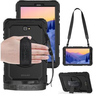 Utility Coque Pour Samsung Galaxy Tab A 10.1 2016/2018 (S&eacute;ries Sm-T580) Coque Rigide, Protection Anti-Choc Avec Support Pivotant 360 Degr&eacute;s, Bandouli&egrave;re &Eacute;paule Et Prise Main - Noir - Neuf