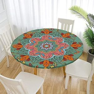 Sjzg-Prot&egrave;ge Table Elastiqu&eacute; Rond Nappe Anti-Taches Pour La Maison Patio Deck Table &Agrave; Th&eacute; Cuisine Salle &Agrave; Manger D&eacute;coration De Mariage De F&ecirc;te (120cm,Style Ethnique) - Neuf