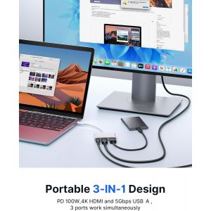 Adaptateur USB C vers HDMI, hub AV multiport num&eacute;rique avec HDMI 4K, USB A 3.0, 100 W PD, Compatible avec iPhone 16 Pro/16 Pro Max/16/15 Pro Max, Samsung S24/23, MacBook, iPad, Dell, Steam Deck - Neuf