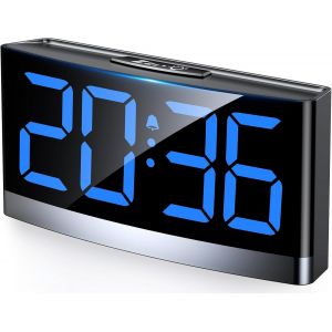 Rolgno Reveil Matin Numérique, Horloge Digitale avec Chiffres LED Bleus Visible, Réveil Enfant & Ado Alarm Clock avec 5 Luminosité Réglable & Volume, 3 Tonalités reveille, Snooze, 12/24H, Alimenté USB - Neuf