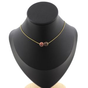 Collier 2 Perles Jaspe L&eacute;opard 8 Mm. Chaine En Acier Dor&eacute; Inoxydable Collier Femmes, Hommes. Taille Personnalisable. - Neuf