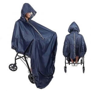 Poncho imperm&eacute;able pour fauteuil roulant avec capuche, cape de protection contre la pluie, en polyester r&eacute;sistant &agrave; l'eau et aux d&eacute;chirures - Couverture jusqu'aux genoux - Fermeture s&eacute;curis&eacute;e au niveau du cou - - Neuf