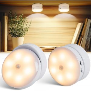 Lumiere Detecteur De Mouvement Interieur, Veilleuse Detecteur De Mouvement, Rechargeable Lampe Led Sans Fil Pour Couloirs, &Eacute;clairage D'escalier, Cuisines, Chambres D'enfants (2pcs) - Neuf