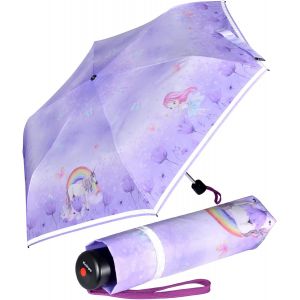 4Kids Parapluie de poche r&eacute;fl&eacute;chissant pour enfant avec bordure r&eacute;fl&eacute;chissante, Wild Horses, 90 cm, Parapluie de poche avec ouverture manuelle - Neuf