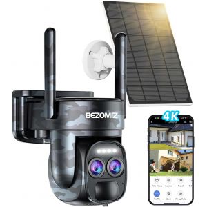 KALANKA-[8X Zoom] 4K Camera Surveillance WiFi Exterieure/Interieure sans Fil avec Double Objectif Suivi automatique,avec Panneau Solaire,360&deg;PTZ D&eacute;tection Humaine,Nocturne Couleur,Sir&egrave;ne,Audio Bidire - Neuf