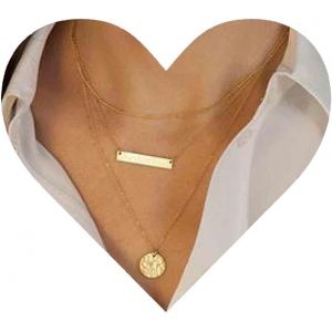 Kal-Boho Collier En Couches Avec Barre De Monnaie Collier Ras Du Cou Avec Disque En Or Collier Pendentif Multi-Couches Vintage Colliers Longs Pour Femmes Et Filles Chaîne Collier Bijoux - Neuf