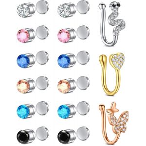 Nbgcm-Faux Piercing Nez Anneaux Aimante Faux Piercing Nez Acier Chirurgical Faux Helix Tragus Piercing Faux Labret Stud Non-Percés Piercings De Bijoux Pour Femmes Hommes - Neuf