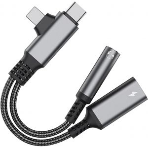 KALANKA-Adaptateur USB C Jack 3.5mm,Prise Type C vers AUX 2 en 1 pour &eacute;couteurs,Splitter Type C vers 3.5mm &Eacute;couteur C&acirc;ble Compatible Smartphones et tablettes de Marque - Neuf