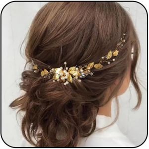 Kal-Bijou De Mariée En Forme De Fleur, Bijou De Cheveux Doré, Bijou De Cheveux De Mariage, Bijoux De Cheveux, Perles Pour Femme Et Fille, 1 Stück (1er Pack), Métal - Neuf