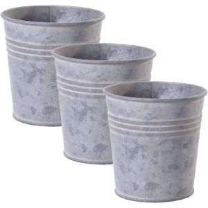 Lot De 3 Vases Pot De Fleur En Zinc Exterieur Grande Jardini&egrave;re En M&eacute;tal Galvanis&eacute;|Taille: Xs|&Oslash; 9,3 Cm X H 9,5 Cm|0,5l - Neuf