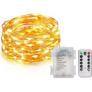 Trahoo-Lumi&egrave;res &Agrave; Corde Led &Agrave; Batterie, 10m Avec 100 Lampes De Fil De Cuivre (8 Modes, Ip65 Imperm&eacute;able) - D&eacute;coration Int&eacute;rieure Pour Jardin, Patio, Chambre, F&ecirc;te, No&euml;l, Mariage, Bricolage (Blanc Cha - Neuf