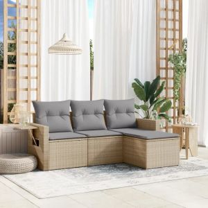 Prolenta Premium - Salon De Jardin Avec Coussins 4 Pcs Beige R&eacute;sine Tress&eacute;e - Neuf